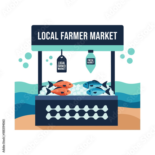 Vibrant Illustration Of A Local Farmer's Market Showcasing Fresh Seafood Delights