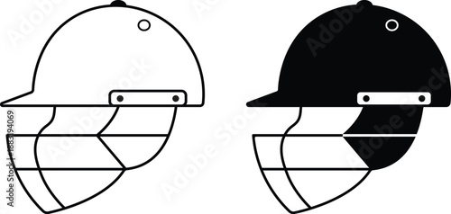 Cricket helmet vector and outline isolated on white background, helmet silhouette icon illustration design. side view.