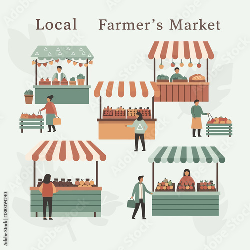 Vibrant Illustration Of Local Farmer's Market Showcasing Fresh Produce And Community Gathering