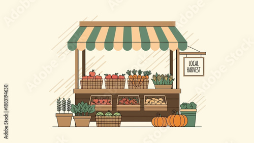 Vibrant Local Market Stall Offering Fresh Produce For Sale And Promoting Sustainable Agriculture