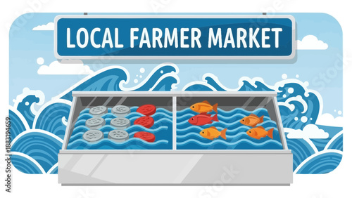 Vibrant Local Farmer's Market Displaying Fresh Seafood on the Waterfront