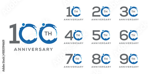 Collection of anniversary 10 to 100 logo design template. Celebration days creative special symbol vector icon