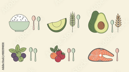 Vibrant Meal Plan Featuring Wholesome Foods and Simple Elegance Illustration