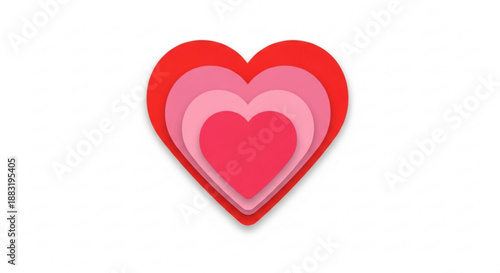 Multilayered pink and red heart symbol on white background