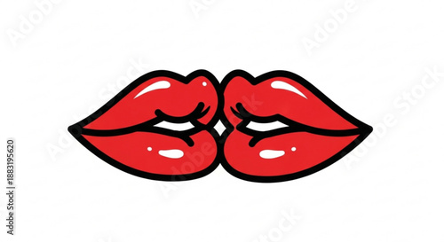 Kissing lips illustration with red lipstick and glossy finish