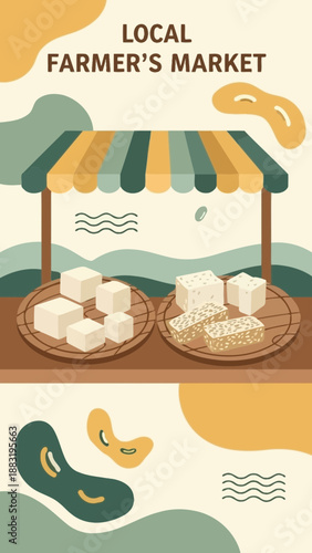 Vibrant Illustration Depicting Local Farmer's Market Fresh Produce and Organic Goods Displayed