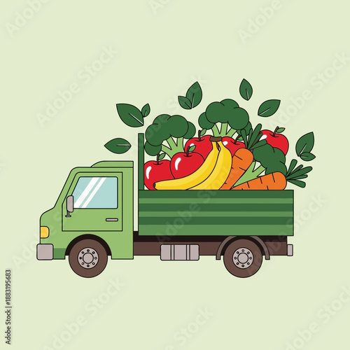 Vibrant Truckload of Fresh Produce: Delivering Nutritious Apples, Bananas, Carrots, and Broccoli