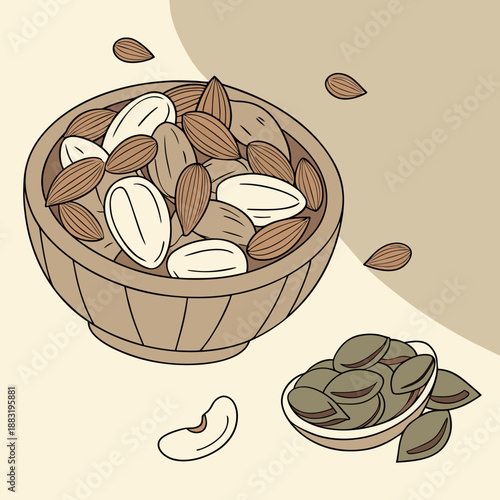 Assorted Nuts and Seeds in a Bowl