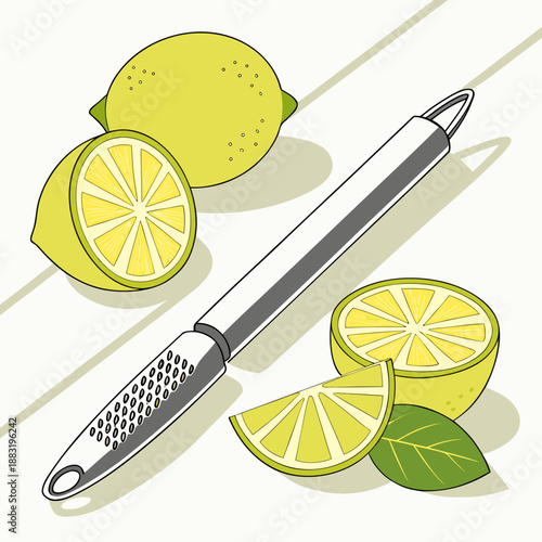 Fresh Lemons and Limes with Kitchen Zester Tool