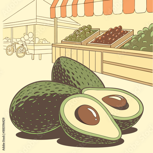 Ripe Avocados at an Outdoor Market Stall