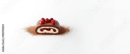 Wallpaper Mural Cherries candy and chocolate roll on white cake background, dessert, food, isolated, chocolate, cherry Torontodigital.ca