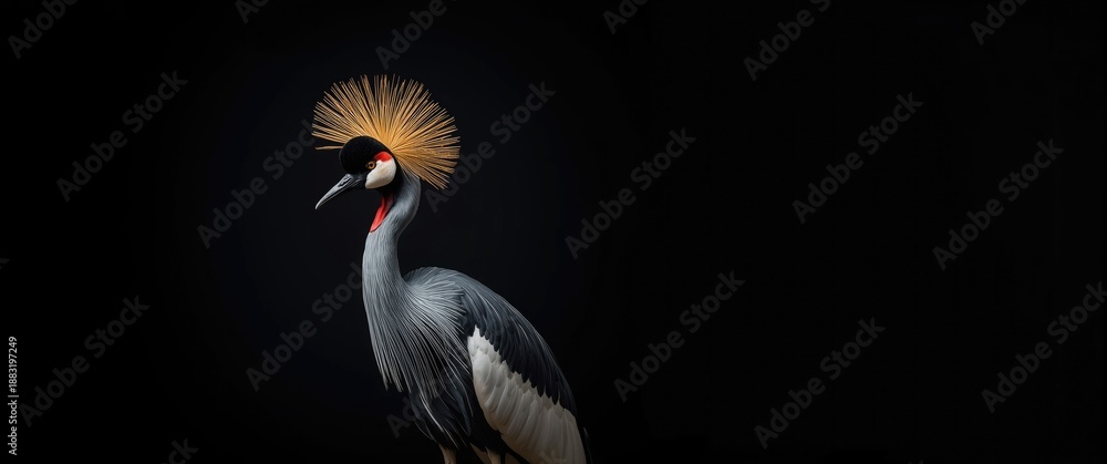 Fototapeta premium Grey crowned crane set against a dark backdrop
