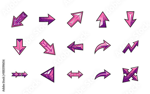 Purple Crystal Gemstone Stylized Arrow Graphic Asset Set for Fantasy Gaming UI Design