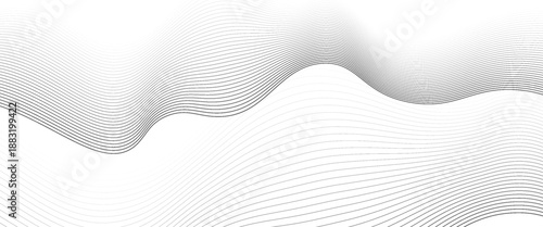 Undulate Grey Wave Swirl, frequency sound wave, twisted curve lines with blend effect. Technology, data science, geometric border. Isolated on white background. Vector illustration.