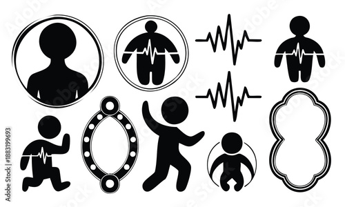 Vital sign bundle world health day silhouette with activity figures
