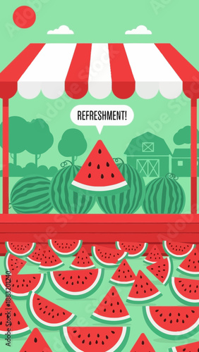 Vibrant Watermelon Stand Offering Refreshing Summer Treats Under the Sunshine Sky