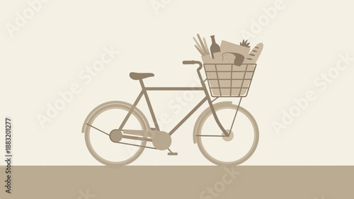 Vintage Bicycle With Groceries Vector Illustration For Eco Friendly Lifestyle