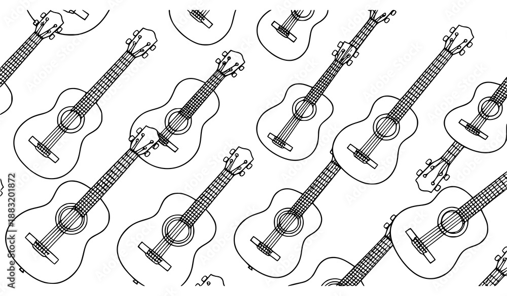 Fototapeta premium Kids Acoustic Guitar Coloring Book Page Repeating Music Instrument Vector Line Art Design