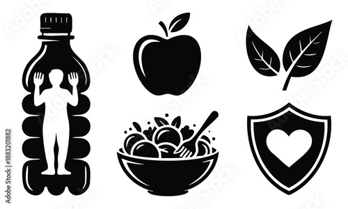 World Health Day silhouette icons for nutrition and healthy lifestyle concept