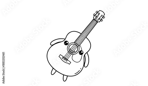 Cute Acoustic Guitar Coloring Page for Kids Fun Cartoon Music Instrument Vector Illustration