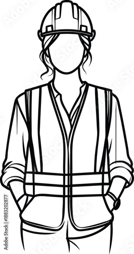 Female construction worker wearing hard hat and safety vest professional illustration for industry and labor concepts isolated on white background