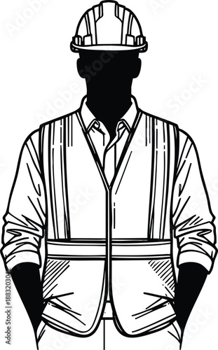 Construction worker silhouette in hard hat and safety vest professional illustration for industry and labor concepts isolated on white background