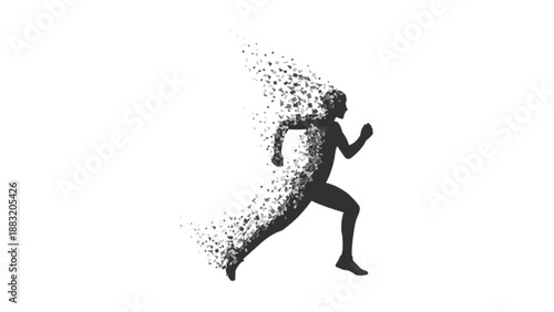 Human Runner Silhouette with Disintegration Particle Effect