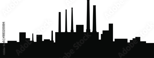 Industrial factory skyline silhouette, power plant buildings with chimneys, city industry vector illustration, isolated on white background.