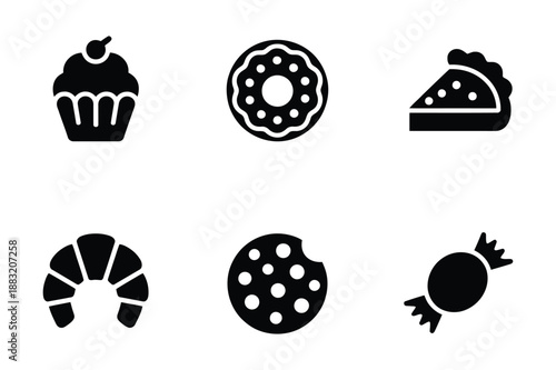 Sweets and Bakery Dessert Icon Set for Pastry Shop Menu Design