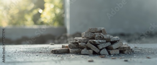 Bricks piled up for building purposes