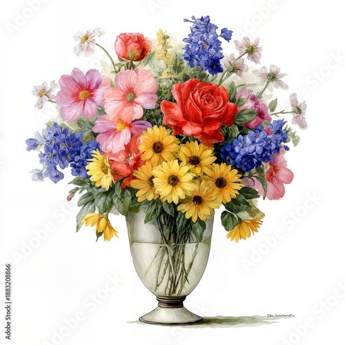 Wallpaper Mural Vibrant Flower Arrangement in Glass Vase With Colorful Blooms and Fresh Greens Torontodigital.ca