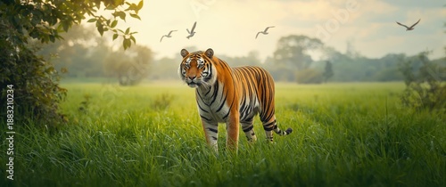 A mighty male tiger within its environment