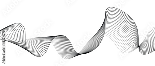 Minimal abstract wavy line background with flowing black linear curves, modern monochrome waves pattern, dynamic motion lines on clean white backdrop for technology, branding and creative design 
