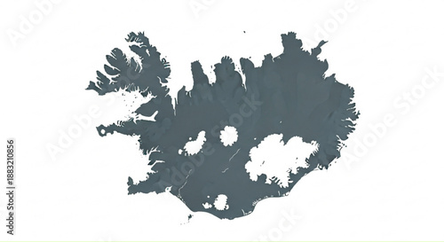 Flat silhouette map of Iceland in grey color on white background  