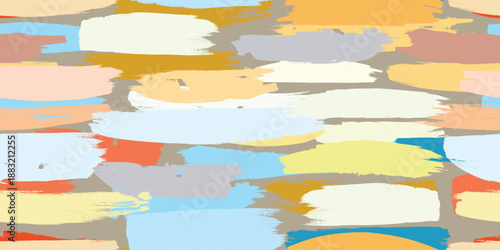 Urban abstract vector seamless pattern with hand drawn brush strokes.Minimal abstract wavy background in earth tone colors for web and branding .Curved Dry Brush Stroke . Looped brush line . Vector 