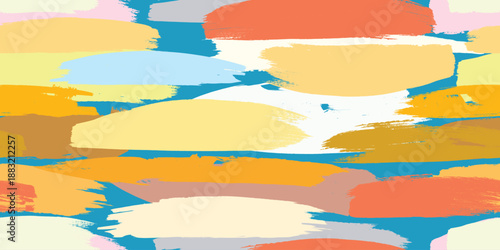 Urban abstract vector seamless pattern with hand drawn brush strokes.Minimal abstract wavy background in earth tone colors for web and branding .Curved Dry Brush Stroke . Looped brush line . Vector 