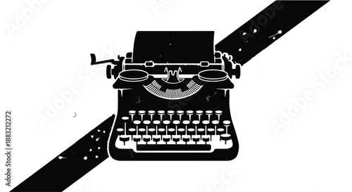 Vintage typewriter with a bold diagonal stripe suggesting creativity and communication