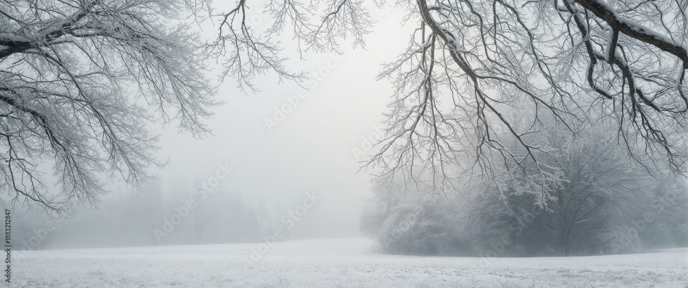 Obraz premium Snowy tree branches and gray winter sky as a background seen from beneath