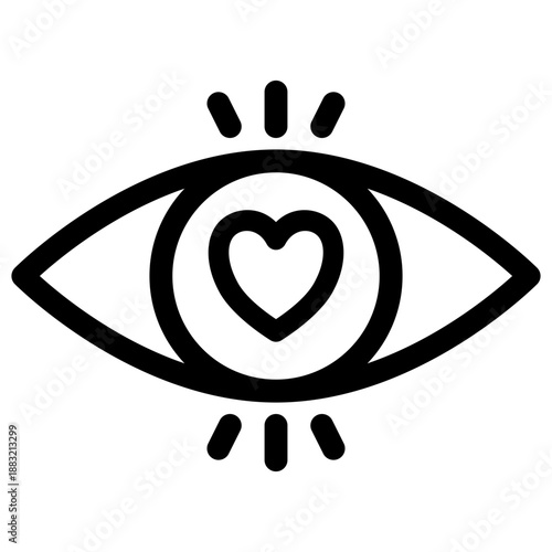 Eye with Heart Icon Love Vision Outline Symbol
