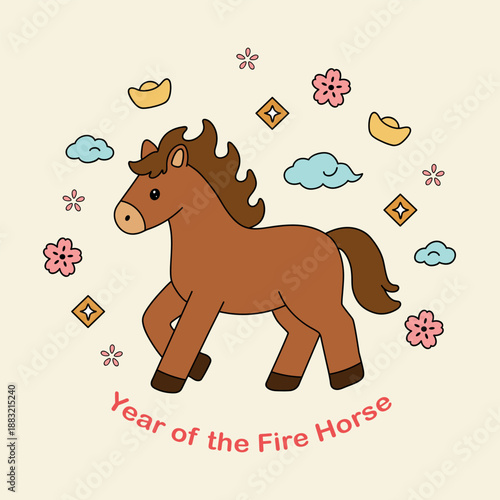 Year of the Fire Horse Chinese New Year Illustration Vector.