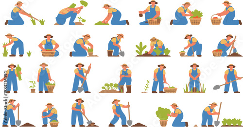 Farm Workers Planting and Harvesting Vegetables – Agriculture Work Vector Illustrations