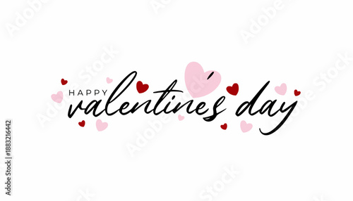 Elegant Happy Valentine's Day greeting with stylish script text and decorative hearts, perfect for expressing love and romance on a special day