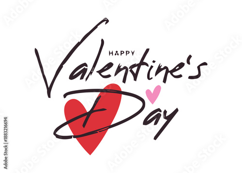 Happy Valentine's Day text with a large red heart and a small pink heart, celebrating love and affection on this special occasion