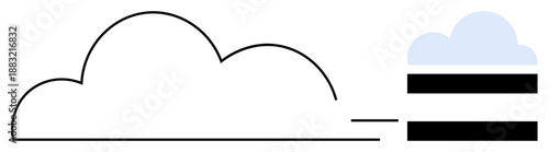 Large cloud reduced into smaller layers with horizontal divisions representing cloud computing, abstraction, or minimal data flow. Ideal for technology, storage, computing, efficiency, simplicity