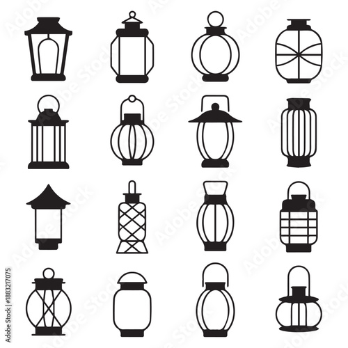 ramadan lantern decorative shapes festival symbol icon set