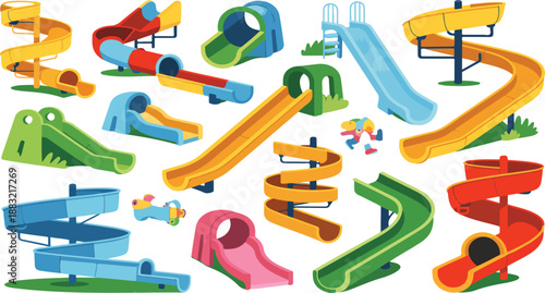 Colorful Water Slides and Playground Slides for Kids – Fun Spiral and Tunnel Designs