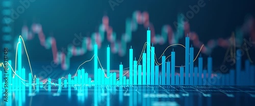 Dynamic stock market charts in motion, as the camera slowly pans across a vibrant financial graph, glowing lines fluctuate in a cinematic, finance-themed visual display.