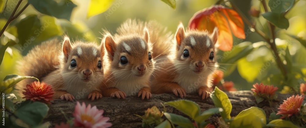 Fototapeta premium Young squirrels watching for their mother
