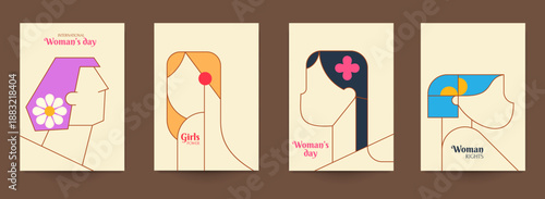 Template for celebration cover banner, card, poster woman or mother day. Abstract art background in minimalistic fashion style. Vector illustration.