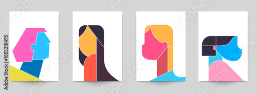 Template for cover banner, card, poster with silhouettes woman or girl. Abstract modern art background in minimalistic fashion style. Vector illustration.